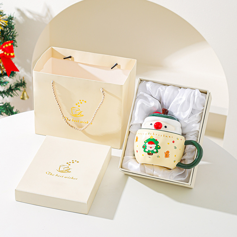 Regalos de Navidad tazas de cerámica con tapa de taza de marca creativa para chicas lindas tazas de agua caseras de oficina