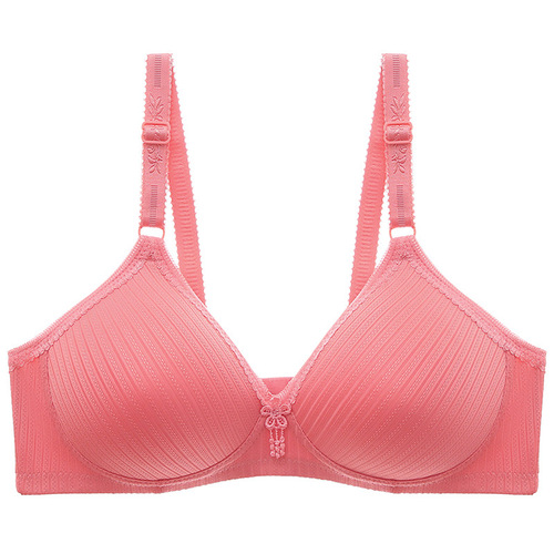 Directly supplied from the manufacturer, side-cushioned striped cotton mother-style soft thin molded cup top support for middle-aged and elderly women with breast-retracting bra