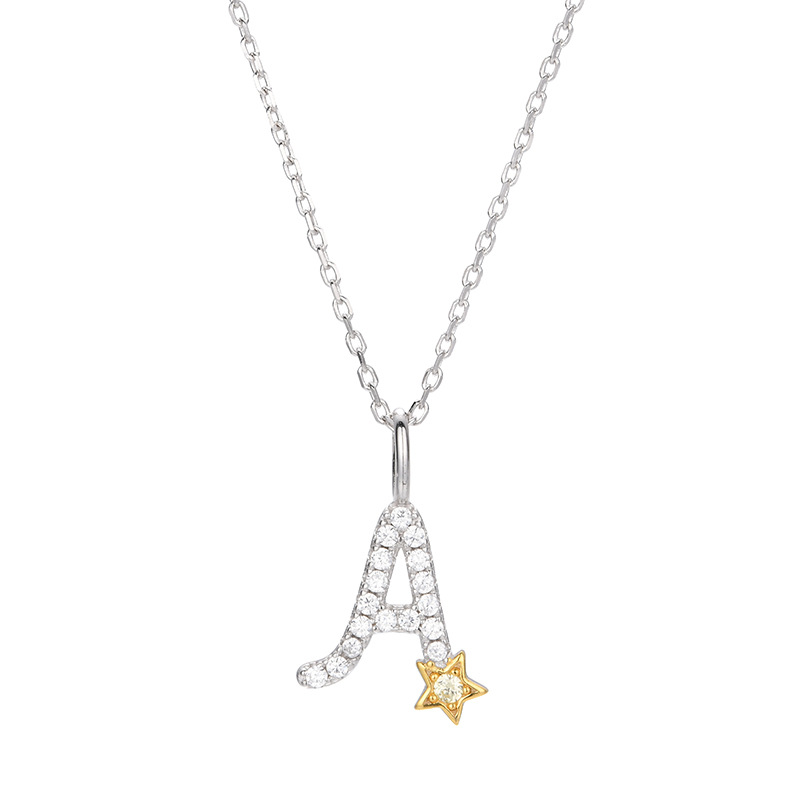 Pequeña estrella diamante-incrustado 26 letras inglesas colgante s925 collar de plata esterlina europeo y americano ins estilo moda clavícula cadena femenina