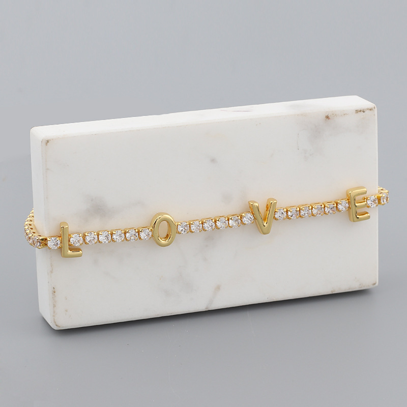Copper Material Letter Pattern Women'S Gender Simple Style Letter Zircon Copper Choker Wholesale