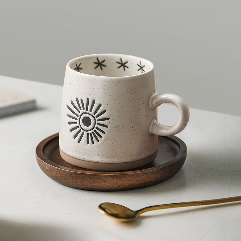 Ceramic mug breakfast oatmeal cup stoneware cup ins style literary couple pair cup retro nostalgic coffee cup