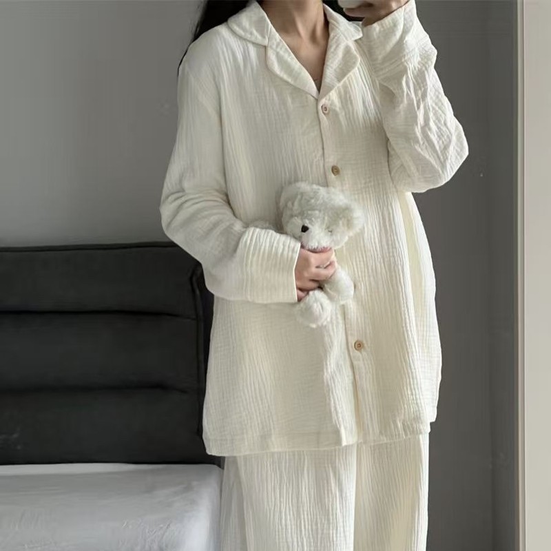 韩版纯色长裤睡衣女春秋款2025年新款网红风家简约居服套装可外穿|undefined