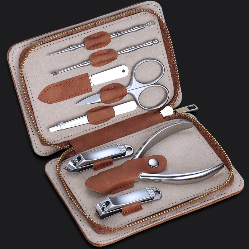 不鏽鋼8件拉鏈包加厚指甲剪指甲刀鷹嘴鉗修眉剪锉甲器修甲工具