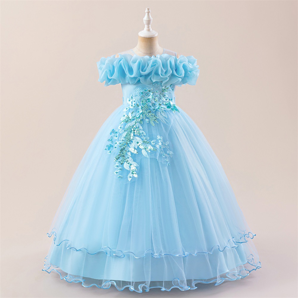 2026 nuevo vestido de niña largo vestido de malla decalcos bordados vestido de piano vestido de niña vestido de niños