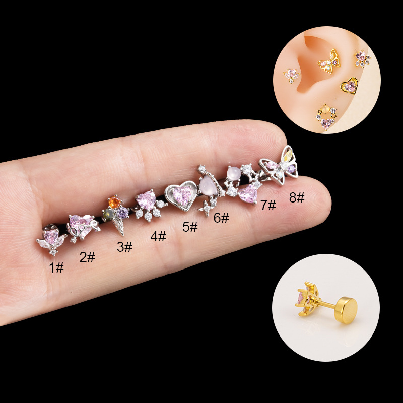 1 Piece Ear Cartilage Rings & Studs IG Style Heart Shape Butterfly Copper Plating Inlay Zircon display picture 2