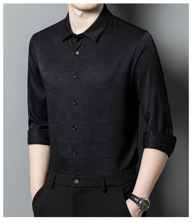 Áo sơ mi nam dài tay lụa tơ tằm cao cấp họa tiết jacquard không cần ủi — CS13 trắng chi tiết 14