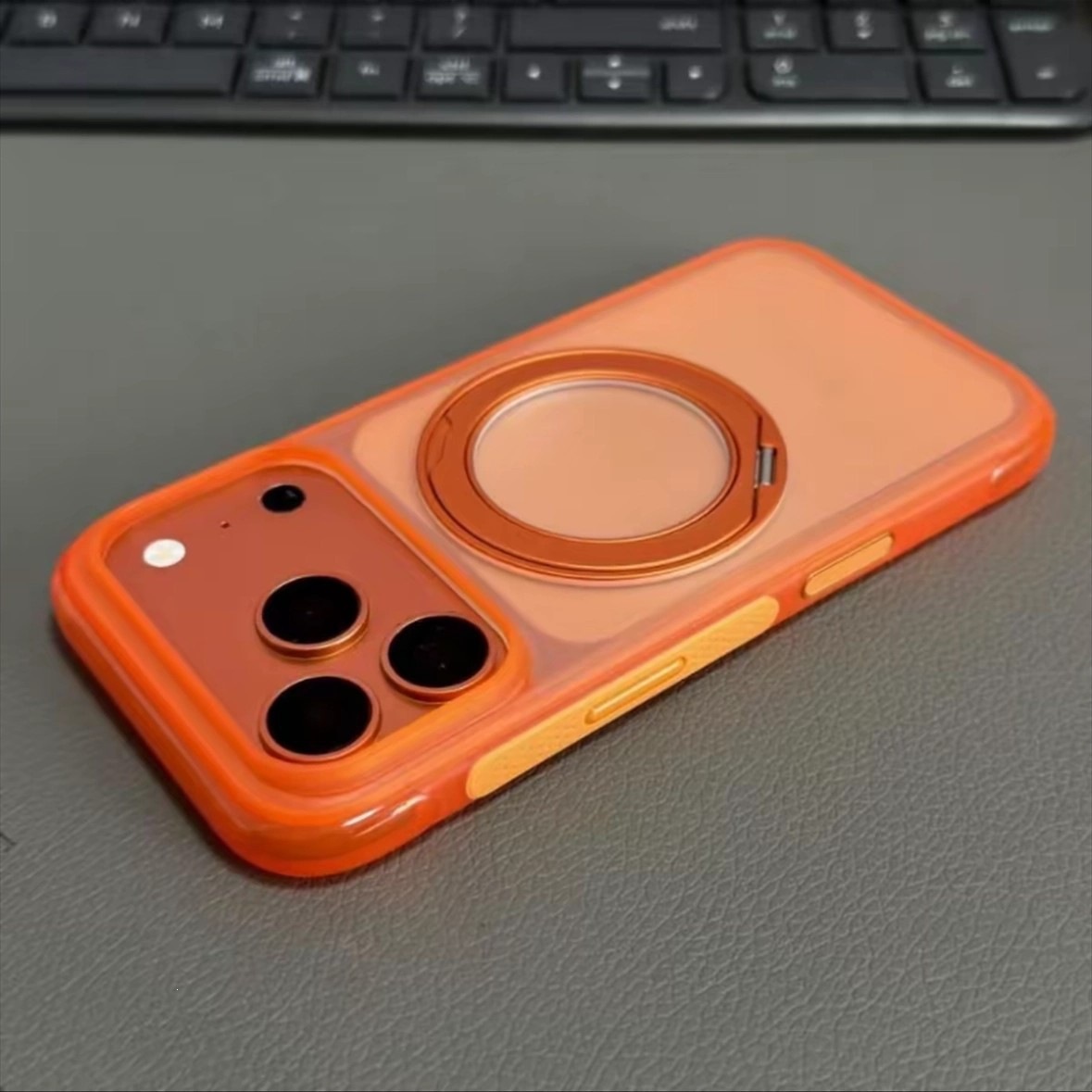 适用iPhone17ProMax手机壳肤感磨砂旋转支架磁吸苹果16防摔保护套