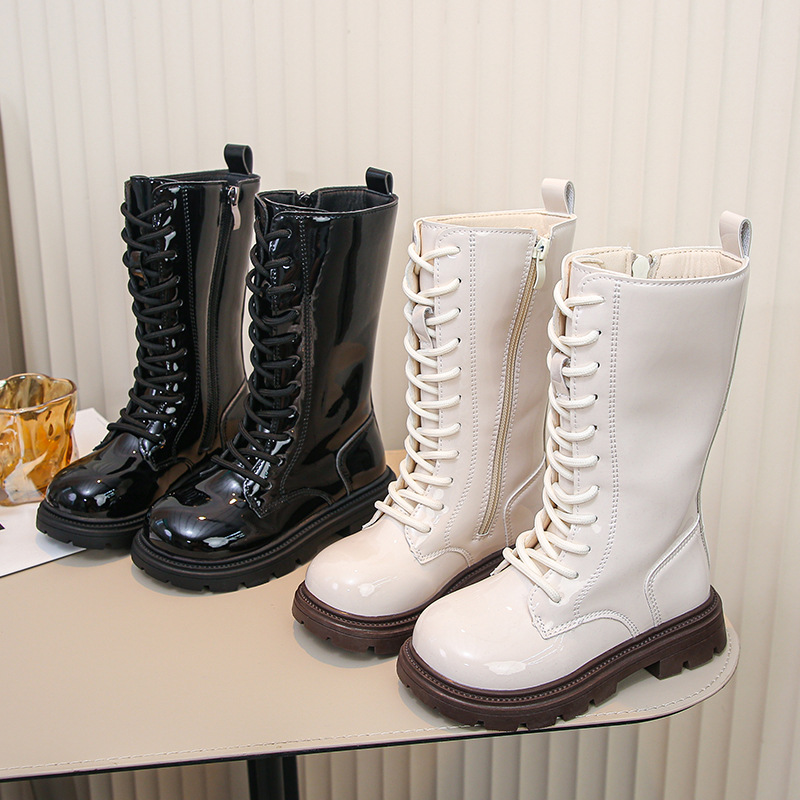 女童马丁靴秋冬透气加绒保暖英伦风防滑软底儿童长筒靴女童保暖靴