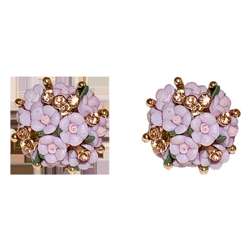 Plata aguja diamante incrustado cerámica Cluster flor pendientes nicho moda diseño pendientes industria pesada pendientes frescos al por mayor