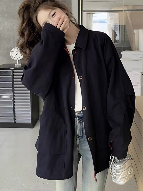 两面穿格纹设计感工装外套女春秋2025新款独特超好看复古宽松休闲|undefined