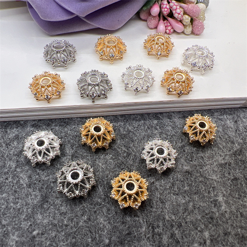 Plated 14K gold color hollow eight-star eight-arrow flower holder star awn pearl cap necklace beaded diy jewelry accessories