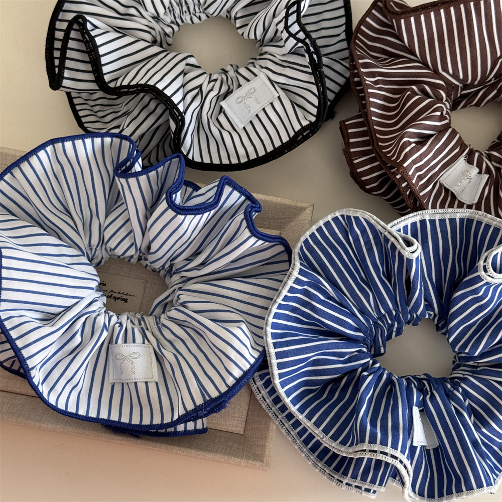 Doppellagiges Haargummi In Blau Gestreift Süßes Haaraccessoire_voghion.com