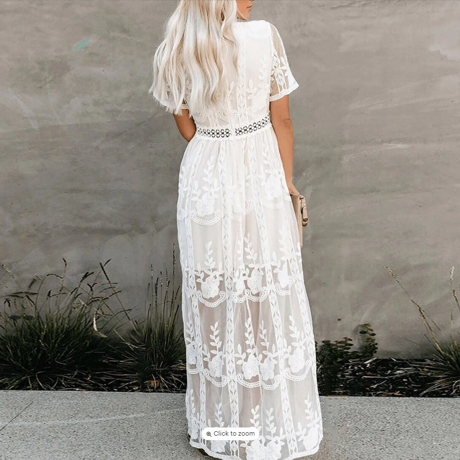 Comercio exterior transfronterizo europeo y americano en stock nueva ropa de mujer vendedora caliente Amazon Dunhuang vestido de encaje neto image 4