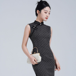 2025 New Chinese Style Retro Slim Fit Black Daily Long Cheongsam