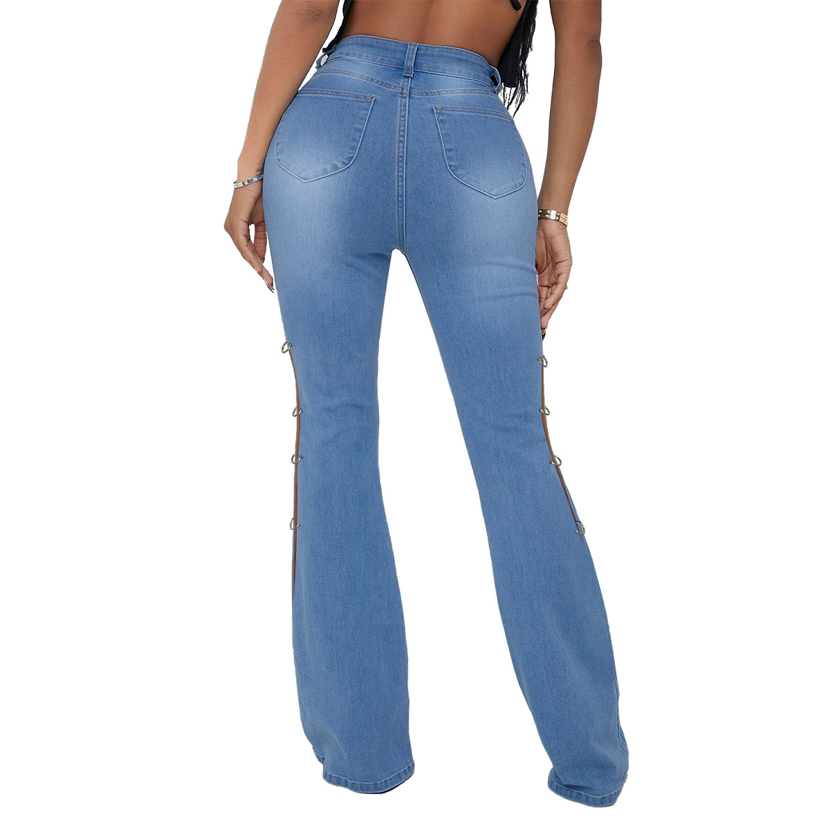 metal ring decorative ripped jeans nihaostyles clothing wholesale NSWL85329
