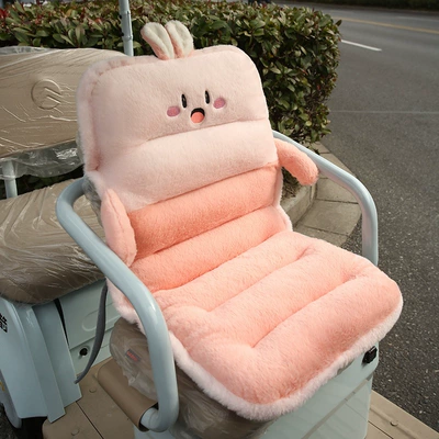 Tricycle Front and Rear Seat Cushion and Backrest Integrated Plush Butt Pad Seat Cushion Cover Motorcycle Saddle (Electric car cushion) - pink-rabbit-front-row-cushion-seat-cushion-8040cmback-cushion-13040cm