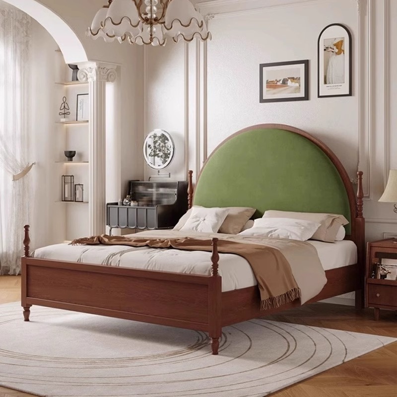 Cama de madera negra francesa retrógrada dormitorio principal cama doble de 1.8m cama de matrimonio americana caja de almacenamiento de alta antigüedad cama de paquete suave image 4