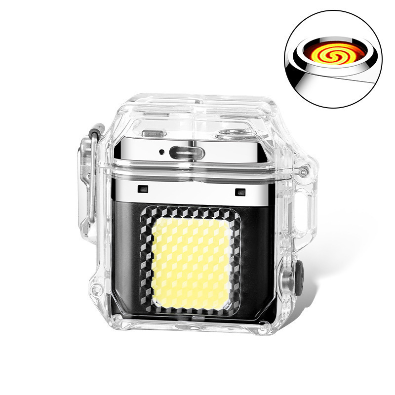 encendedor de arco transfronterizo con cáscara transparente impermeable encendedor de pulso electrónico al aire libre multifuncional mini llavero luz