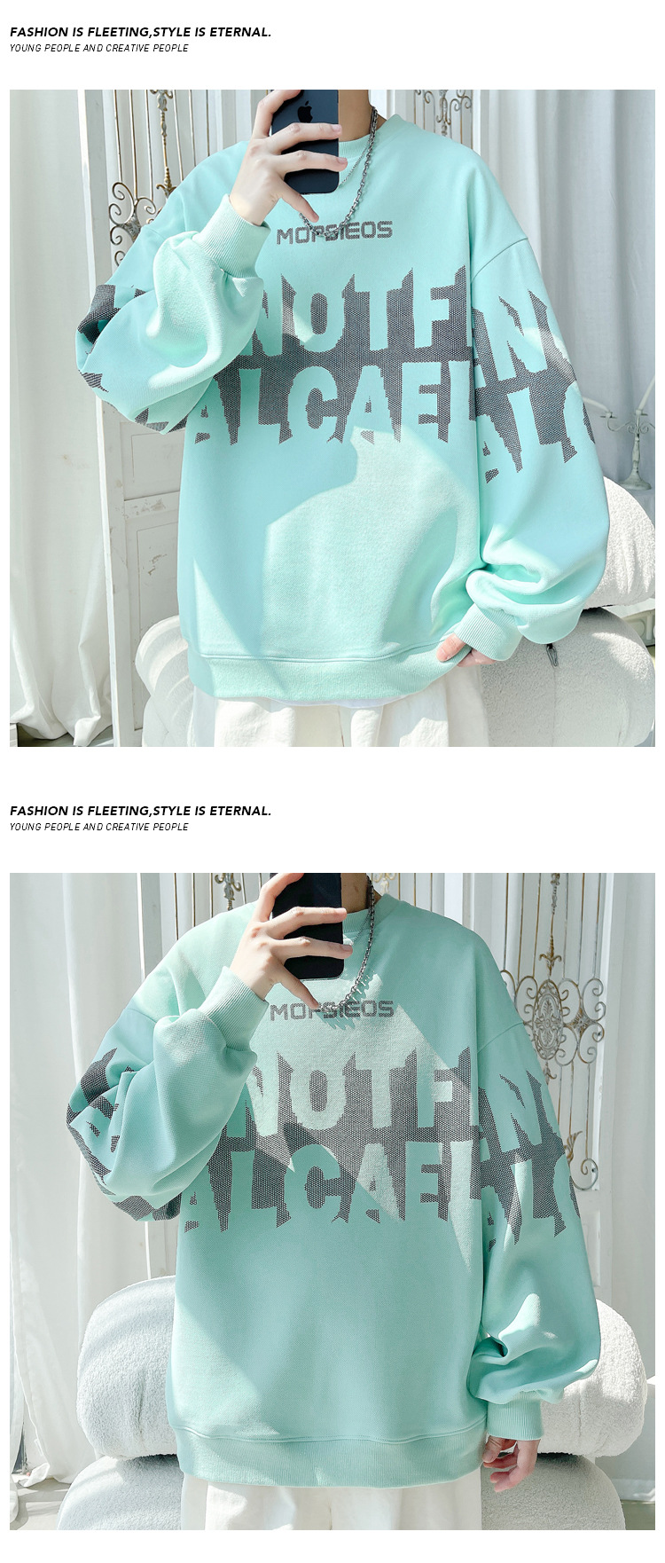 Heavyweight Long Sleeve Crew Neck T-shirt For Men Trendy Loose Fit_voghion.com