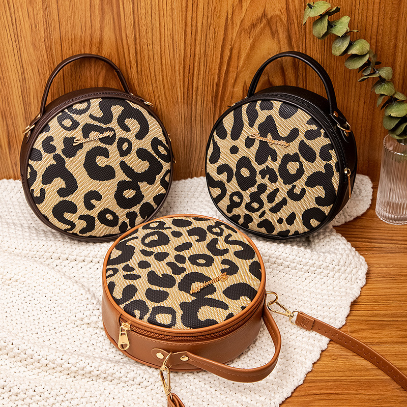 Estampado de leopardo retro pequeño bolso redondo 2021 bolso de mujer bolso de fábrica femenino al por mayor bolso de hombro de moda coreana