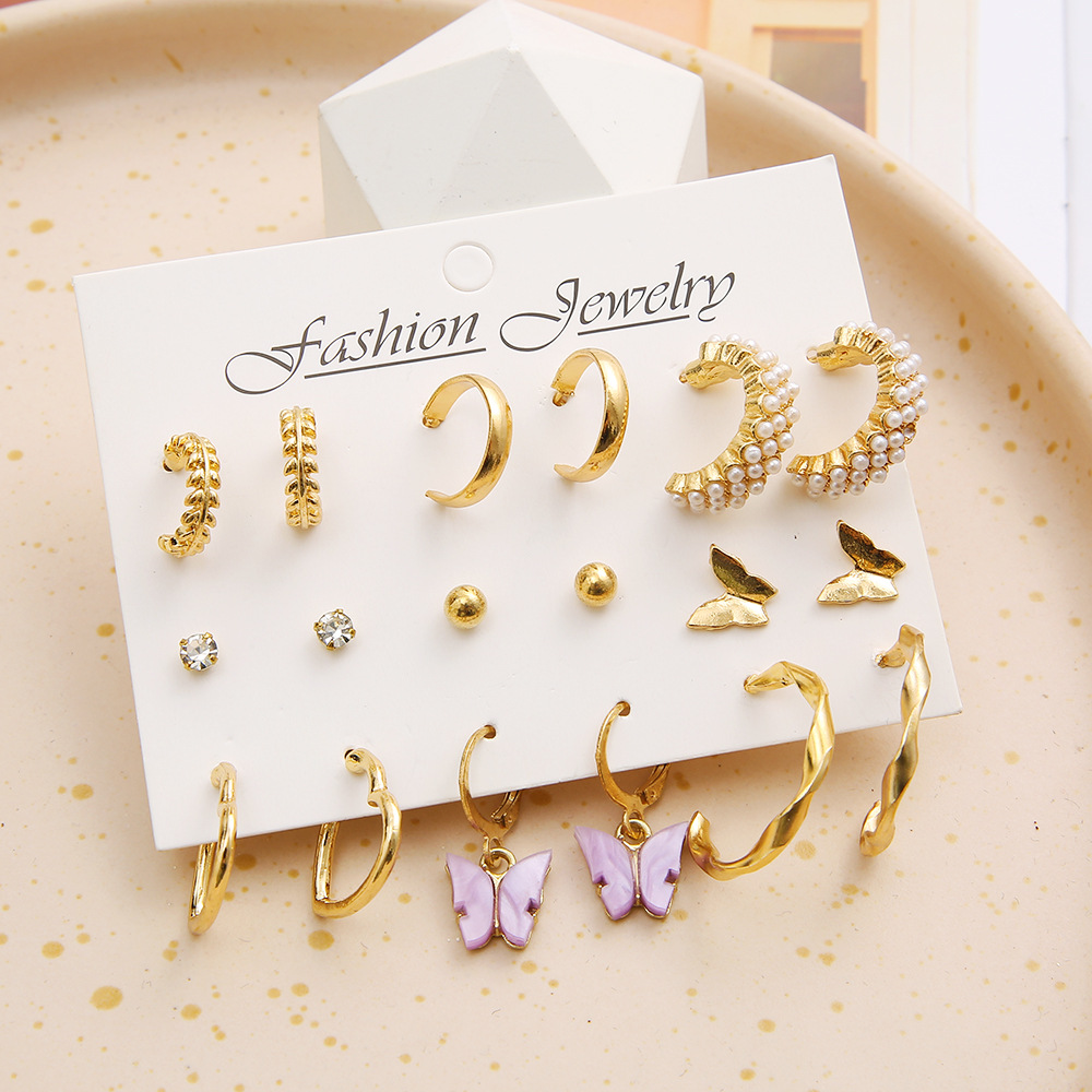 Fashion Heart Shape Butterfly Alloy Plating Inlay Rhinestones Pearl Women's Earrings 1 Set display picture 4