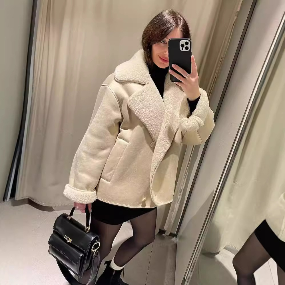ZA女装 欧美风时尚百搭麂皮加厚保暖外套女秋冬新款夹克上衣565-9