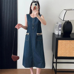 法式休闲牛仔背心连衣裙女夏季新款韩系高级感减龄显瘦休闲长裙潮