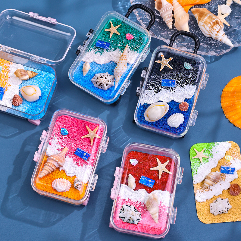 여행 문화 및 창의적 선물 형광 트롤리 케이스 냉장고 자석 수제 모래 그림 조개 기념품 여행 기념품