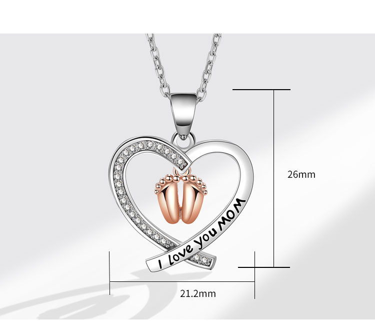 Copper MAMA Simple Style Letter Heart Shape Footprint Hollow Out Inlay Zircon Pendant Necklace display picture 3