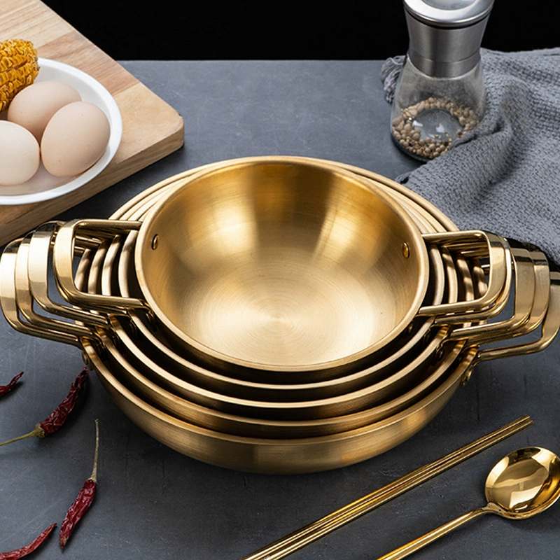 Корейская нержавеющая сталь seafood pot двойные ушки золотой раменник горшок сила маленький горшок для хот-пота с толстым дном мгновенная лапша горшок плоский сухой горшок