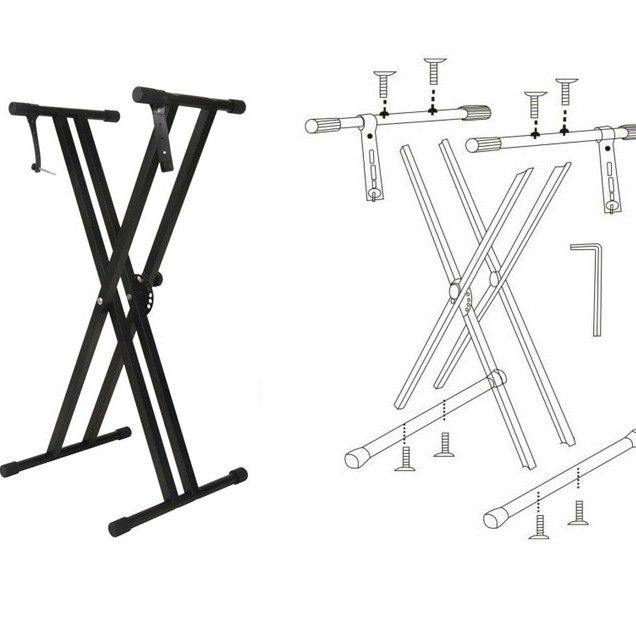 Fábrica de pie de piano al por mayor desmontaje de doble tubo soporte de piano soporte de órgano electrónico estante en forma de X
