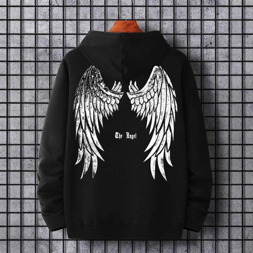 Angel's Wings Printing Male Hoody O-Neck All Match Loose Swe