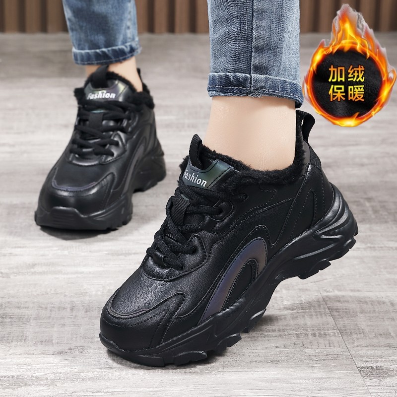 Zapatos de mujer de marca de otoño e invierno zapatos deportivos casuales impermeables de cuero negro zapatos de papá de suela suave de todo fósforo zapatos de viaje antideslizantes