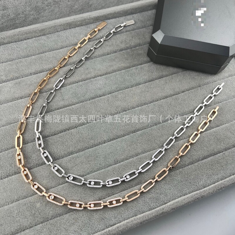 High-end Messi-style chain necklace for women with three diamonds, adjustable thick chain, European and American style collarbone necklace for women