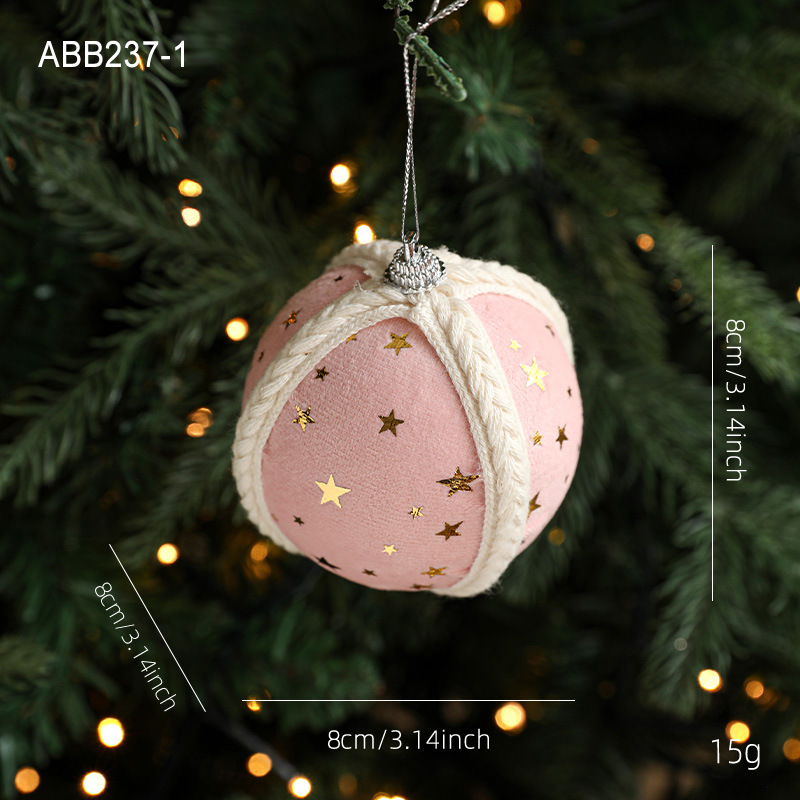 Nuevos productos transfronterizos 8CM bola de espuma colgante árbol de Navidad colgante decoración bola de estrella tela impresa bola decoración