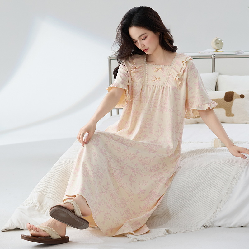 Pijama de mujer de verano algodón pijama de mangas cortas mujeres embarazadas tamaño suelto 200 kg grasa mm de verano vestido larga ropa para el hogar