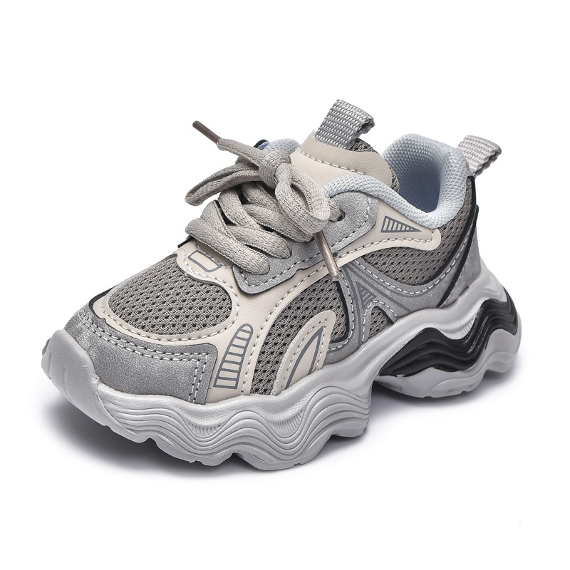 2025 primavera nuevos zapatos de papá de moda para niñas, zapatos de bebé de todo fósforo, malla de suela suave, zapatos deportivos transpirables para niños pequeños y medianos
