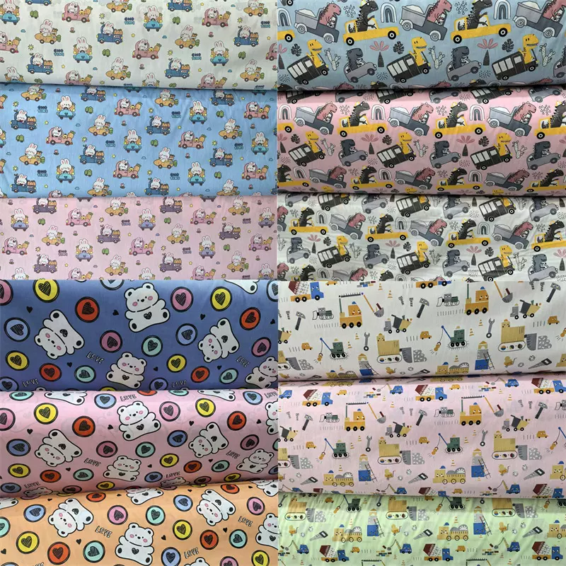 批发纯棉斜纹小卡通布料 印花棉布 床单面料床上用品家纺面料