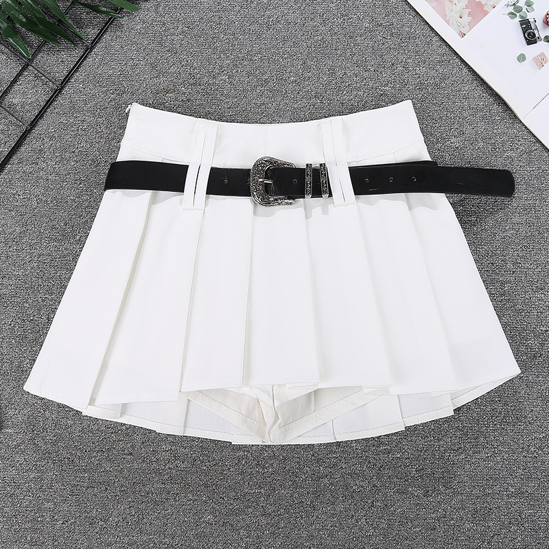 Falda mini plisada para mujer con cinturón estilo sexy y moda_voghion.com