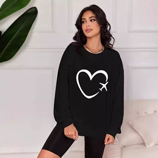 时尚百搭落肩圆领卫衣爱心飞机印图