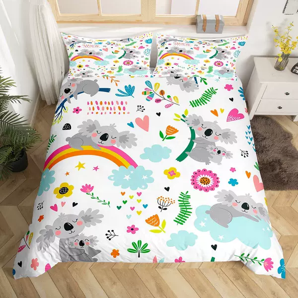 Cute koala pattern three-piece 3D digital printing bedding suit custom bed cover Amazon wholesale