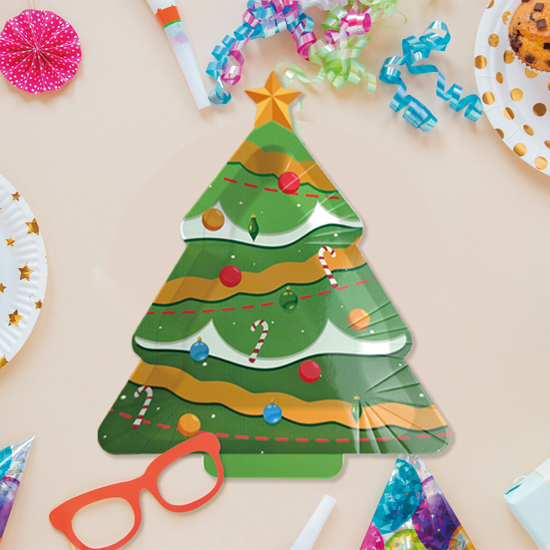 Amazon Spot Christmas Tree Birthday Party Special-Shaped Paper Plate Disposable Tableware Plate Decoration Set