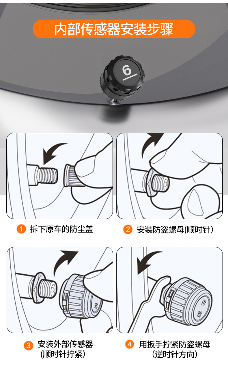 Tire Pressure Monitor Solar-Powered Tire Wireless System Sensor Temperature Pressure Ambient Light Abnormality Tpms