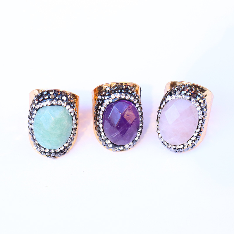 Ethnic Style Oval Natural Stone Open Ring display picture 3