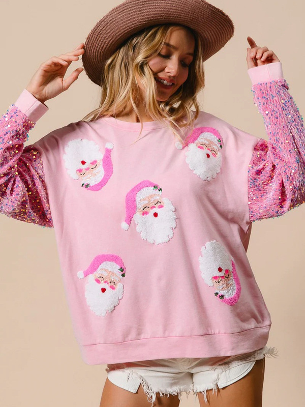 アマゾンの新型の越境欧米の婦人服の甘いスパンコールの袖の百合の上着のクリスマスの長袖の服の女性|undefined