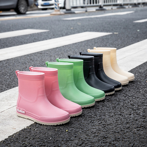 New cute candy color women's plush rain boots, women's mid-calf autumn and winter warm adult fashion rain boots for women