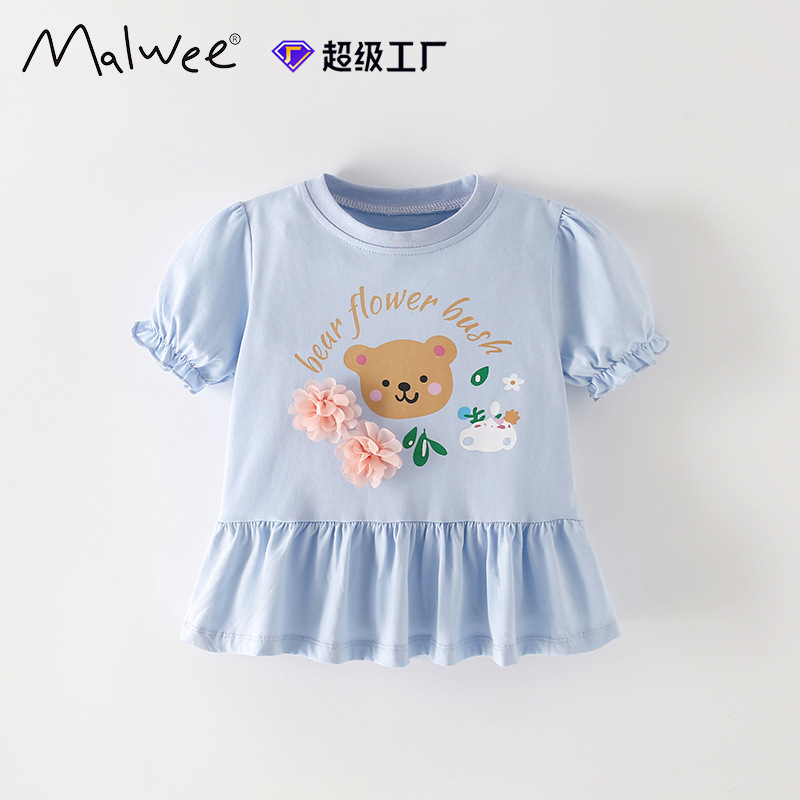 Cruce fronterizo malwee niñas camisas de verano nuevo estilo europeo y americano para niños de cuello redondo camisas de manga corta para niños