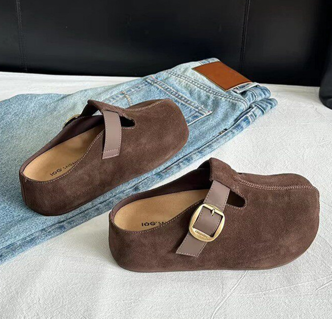 2026 Spring New Thick-Soled Closed-Toe Retro Slippers Birkenstock Casual Height-Increasing Slip-Ons Fashionable Versatile Women's Shoes Trend