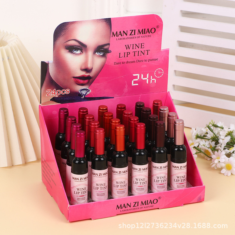 Cross-border new Kaliya Beauty hot sale red wine bottle lip liquid non-stick Cup lip glaze lip honey liquid lipstick