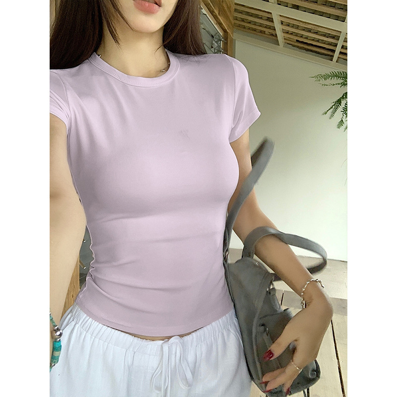 Oxygen Sense~ Round Neck Slim Fit Short Sleeve T-Shirt for Women, Summer Dopamine Casual Versatile Slimming Top Oxygen Sense~ Round Neck Slim Fit Short Sleeve T-Shirt for Women, Summer Dopamine Casual Versatile Slimming Top